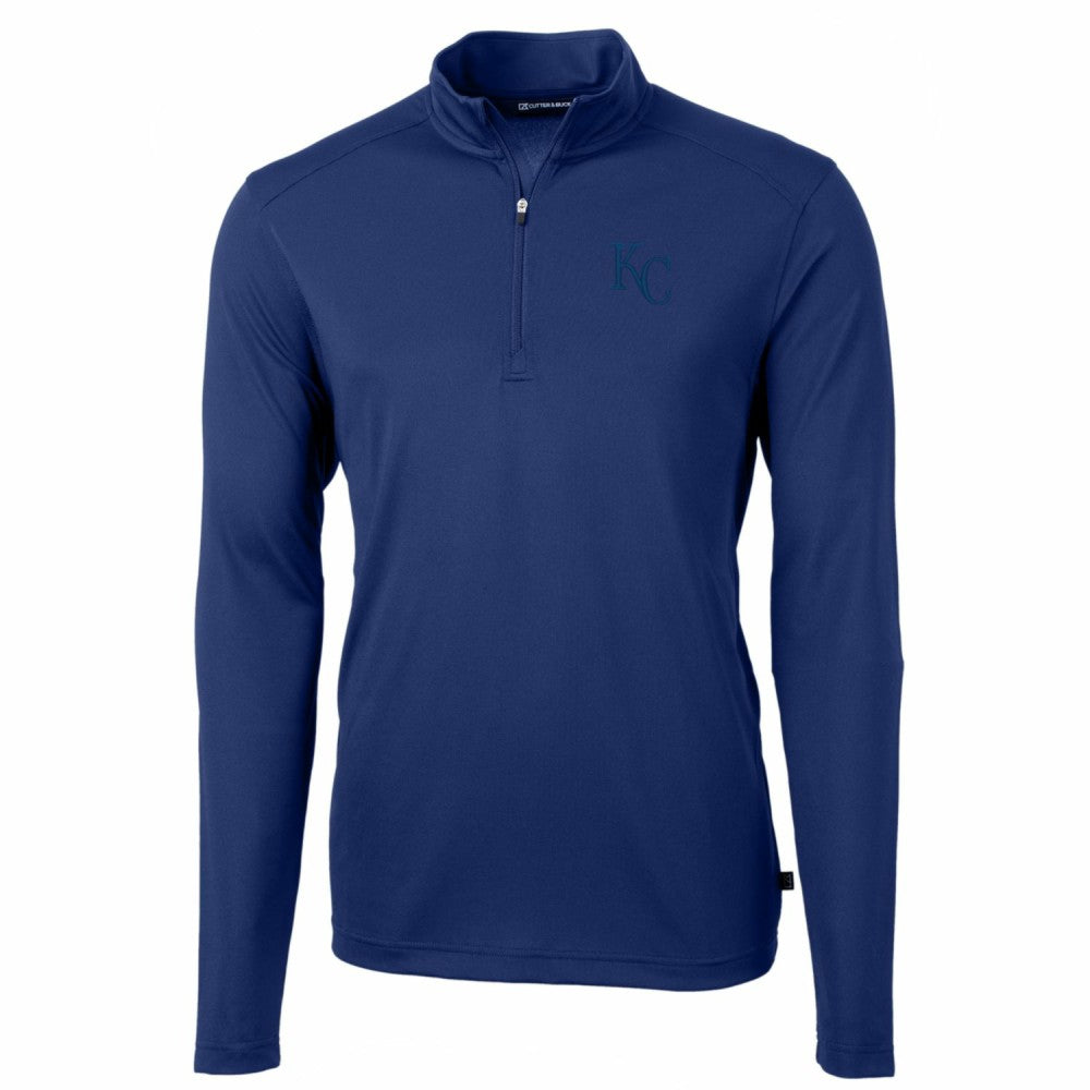 Kansas City Royals Cutter & Buck Big & Tall Virtue Eco Pique Quarter-Zip Pullover Jacket - Royal - MLB Lifestyle