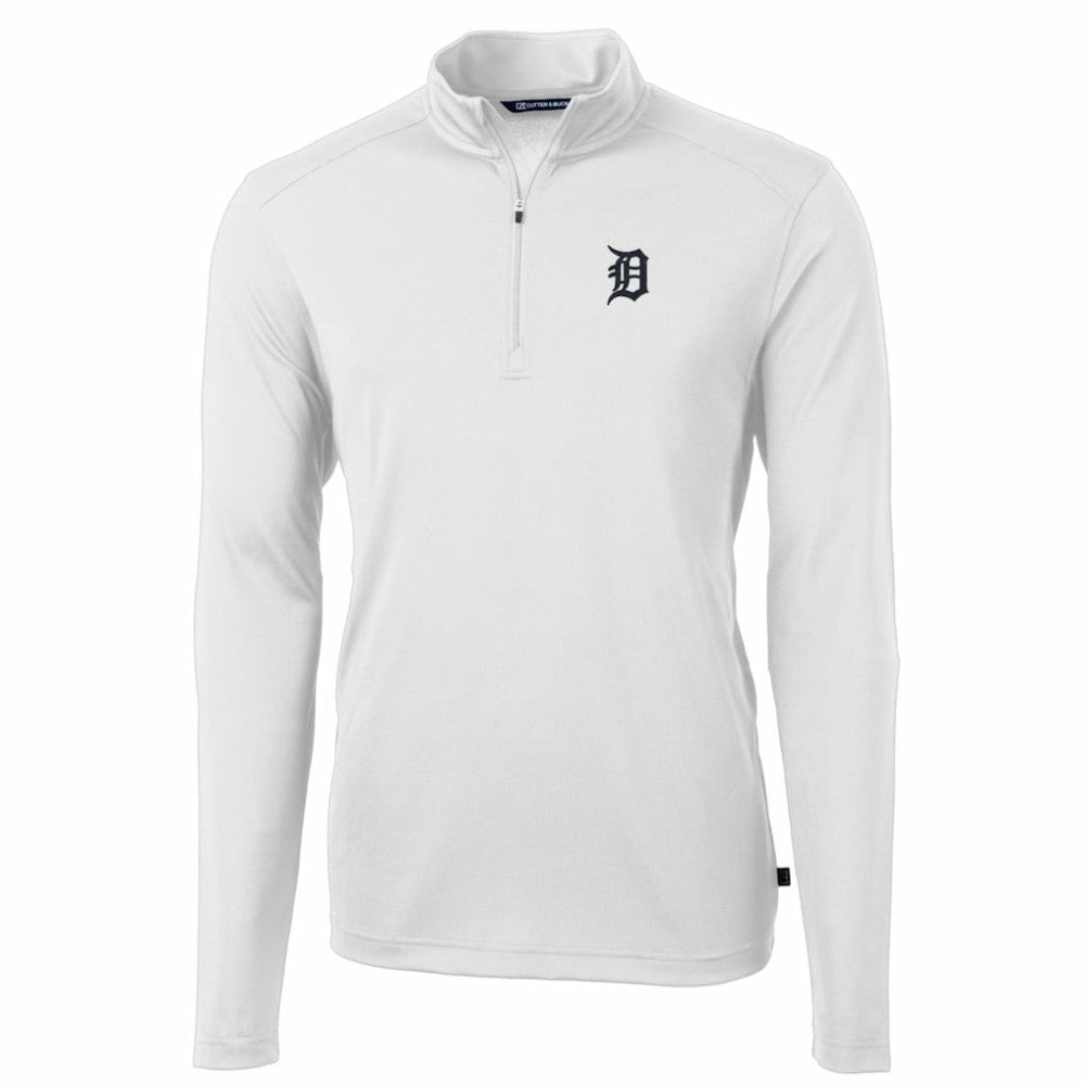 Detroit Tigers Cutter & Buck Big & Tall Virtue Eco Pique Quarter-Zip Pullover Jacket - White - MLB Discount