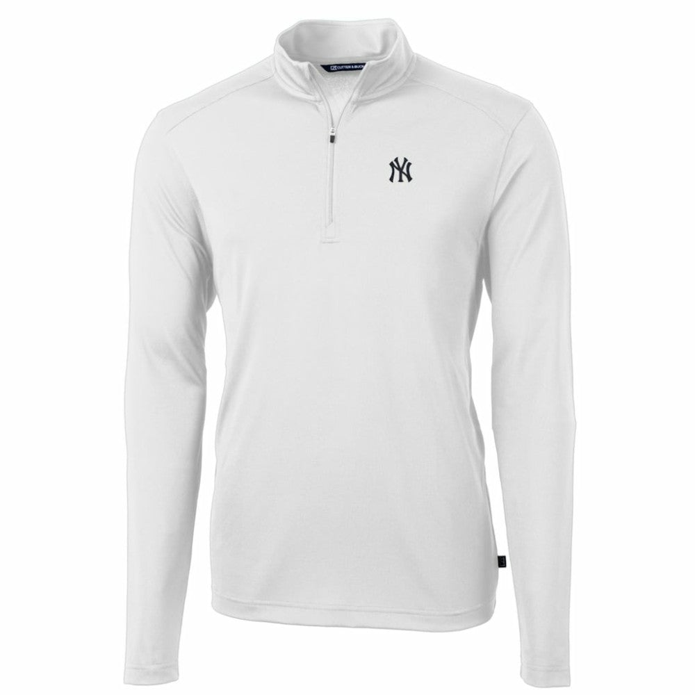 New York Yankees Cutter & Buck Big & Tall Virtue Eco Pique Quarter-Zip Pullover Jacket - White - MLB Sale