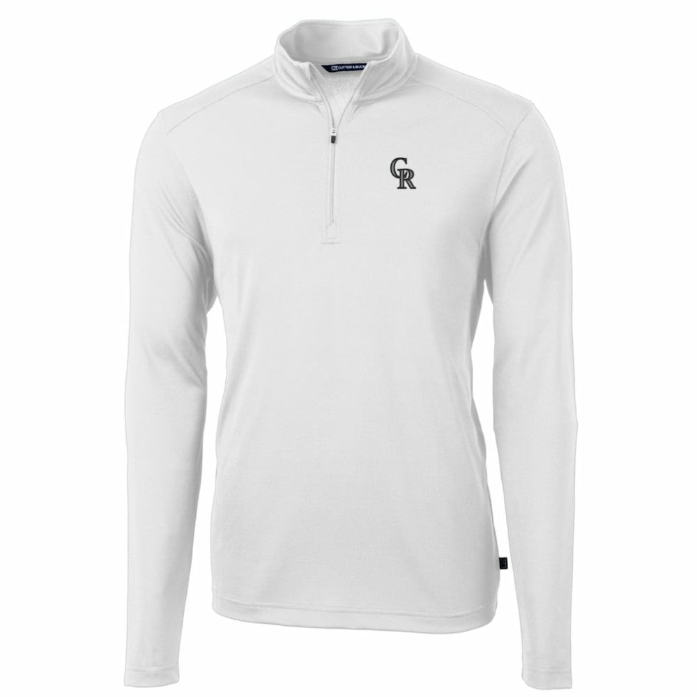Colorado Rockies Cutter & Buck Big & Tall Virtue Eco Pique Quarter-Zip Pullover Jacket - White - MLB Lifestyle