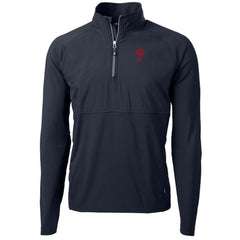 Philadelphia Phillies Cutter & Buck Adapt Eco Knit Hybrid Recycled Quarter-Zip Pullover Jacket - Navy - MLB Lifestyle