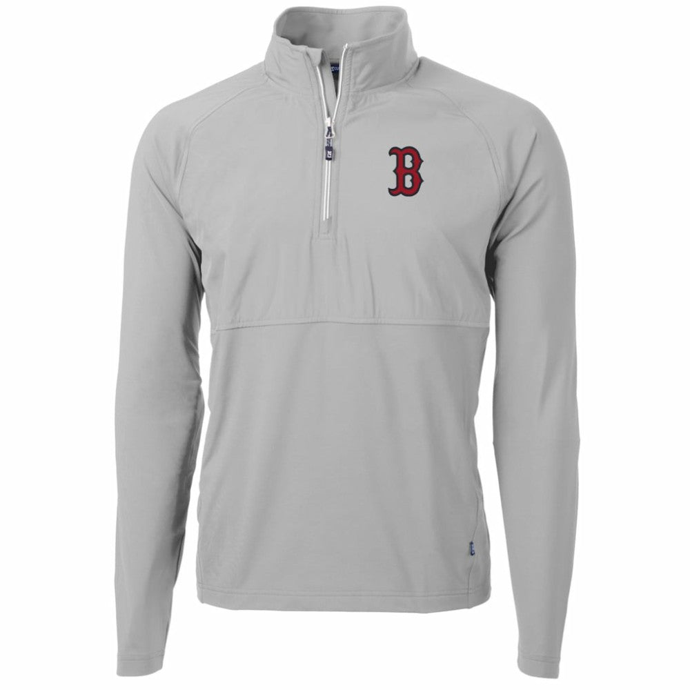 Boston Red Sox Cutter & Buck Adapt Eco Knit Hybrid Recycled Quarter-Zip Pullover Jacket - Gray - MLB on Sale