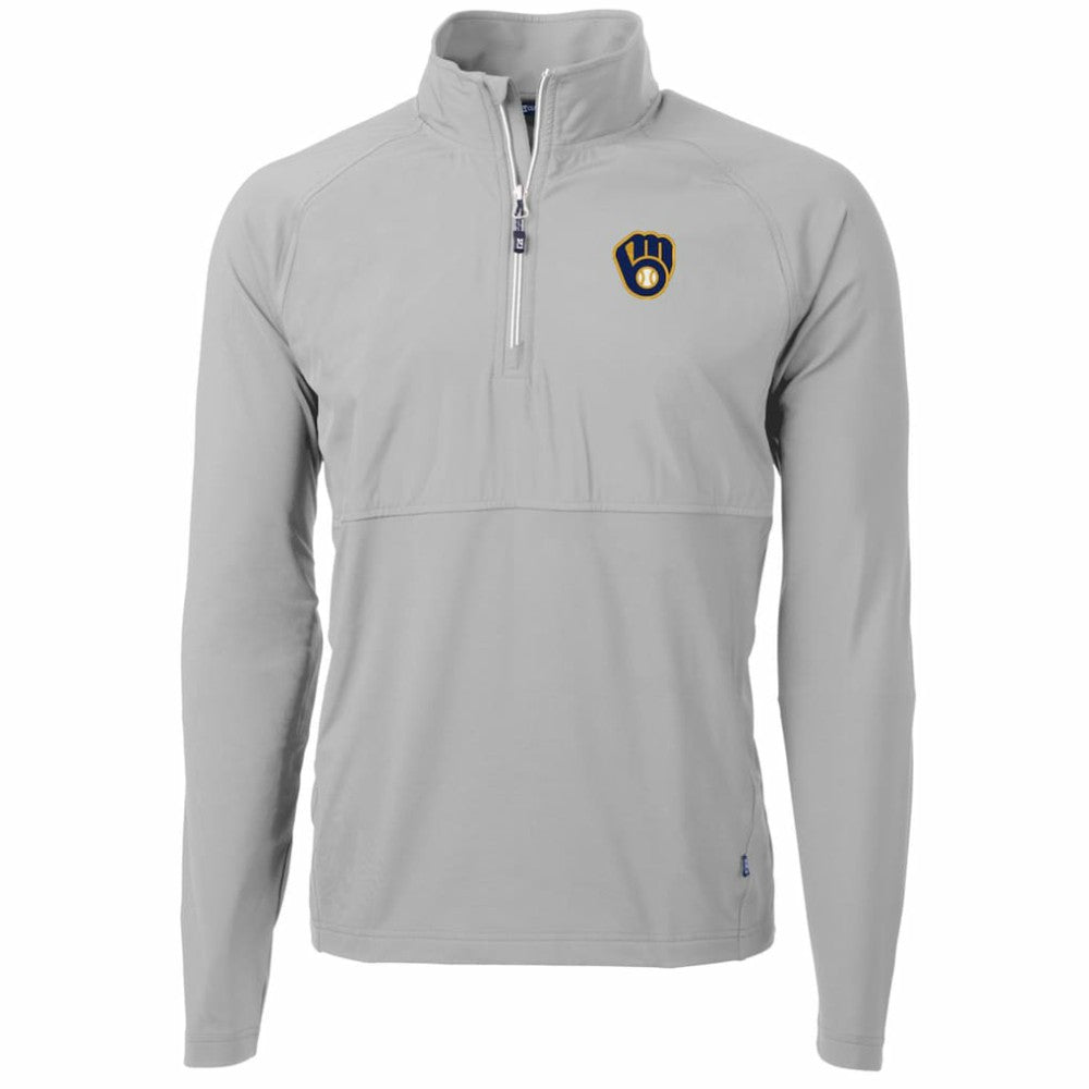 Milwaukee Brewers Cutter & Buck Adapt Eco Knit Hybrid Recycled Quarter-Zip Pullover Jacket - Gray - MLB on Sale