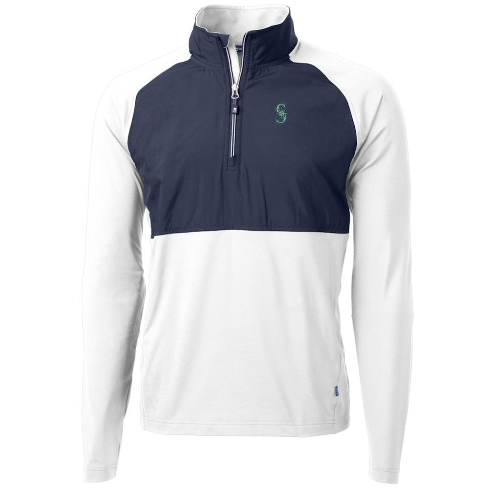 Seattle Mariners Cutter & Buck Adapt Eco Knit Hybrid Recycled Quarter-Zip Pullover Jacket - White/Navy - MLB Sale