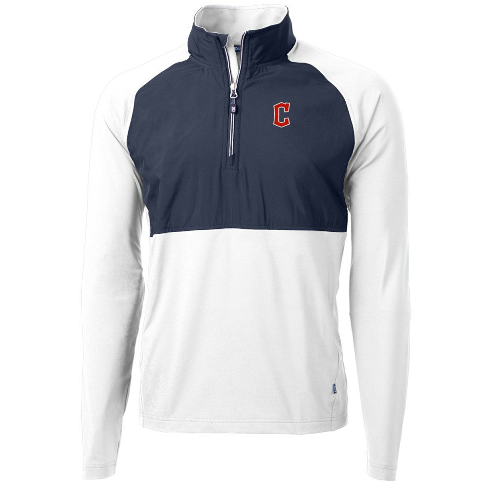 Cleveland Guardians Cutter & Buck Adapt Eco Knit Hybrid Recycled Quarter-Zip Pullover Jacket - White/Navy - MLB Online