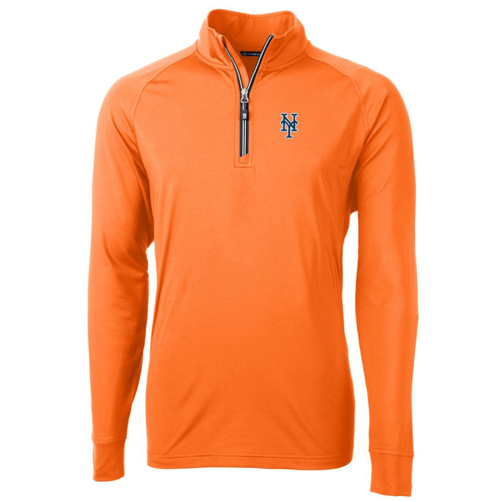 New York Mets Cutter & Buck Adapt Eco Knit Stretch Recycled Quarter-Zip Pullover Jacket - Orange - MLB Lifestyle