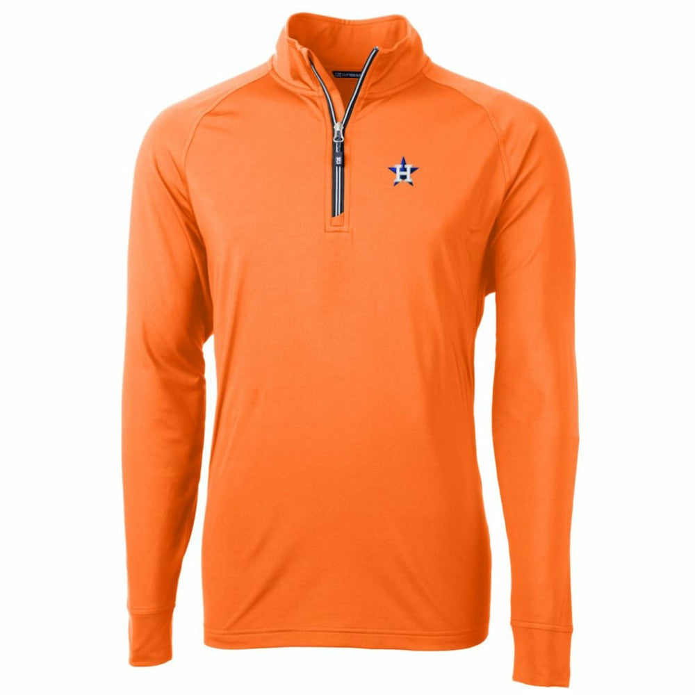 Houston Astros Cutter & Buck Adapt Eco Knit Stretch Recycled Quarter-Zip Pullover Jacket - Orange - MLB Discount