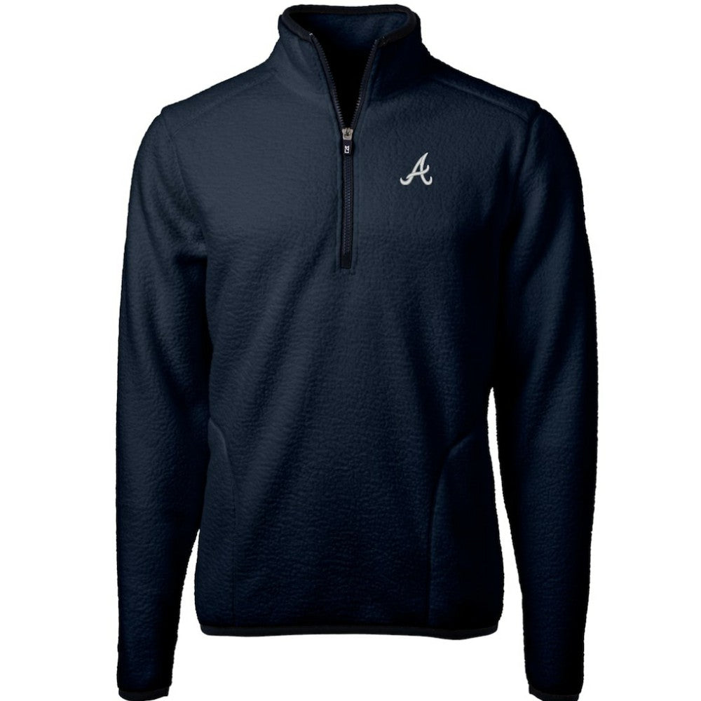Atlanta Braves Cutter & Buck Cascade Eco Sherpa Fleece Quarter-Zip Pullover Jacket - Navy - MLB Sale