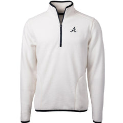Atlanta Braves Cutter & Buck Cascade Eco Sherpa Fleece Quarter-Zip Pullover Jacket - White/Navy - MLB Lifestyle