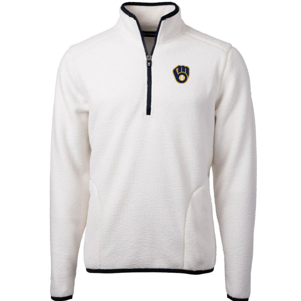 Milwaukee Brewers Cutter & Buck Cascade Eco Sherpa Fleece Quarter-Zip Pullover Jacket - White/Navy - MLB Online