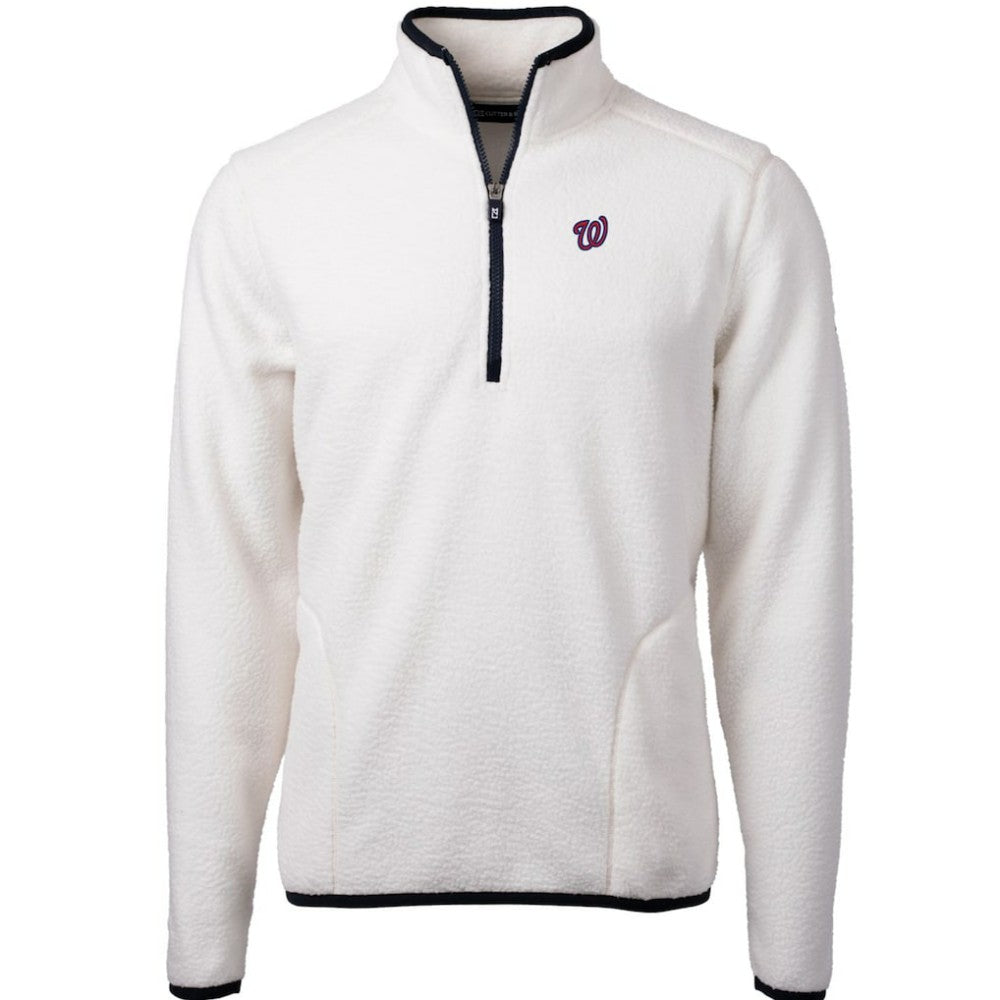 Washington Nationals Cutter & Buck Cascade Eco Sherpa Fleece Quarter-Zip Pullover Jacket - White/Navy - MLB Lifestyle