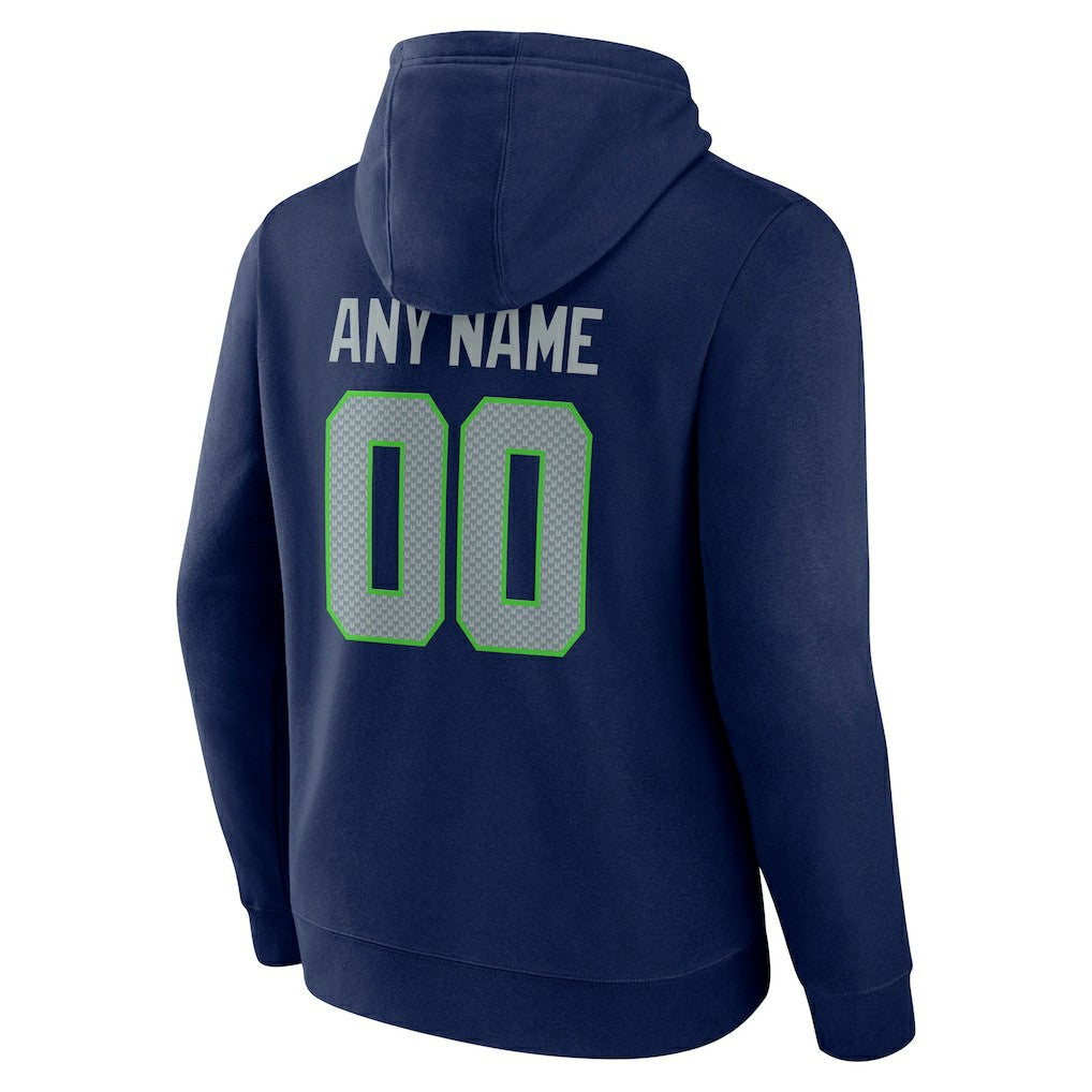 Seattle Seahawks Team Authentic Personalized Name & Number Pullover Hoodie College Navy