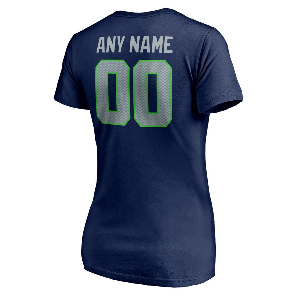 Seattle Seahawks Women's Team Authentic Personalized Name & Number V-Neck T-Shirt College Navy