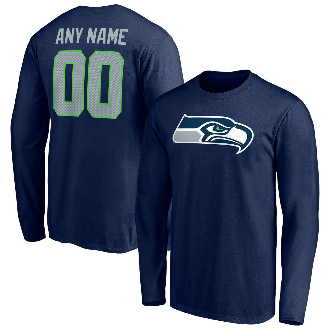 Seattle Seahawks Team Authentic Personalized Name & Number Long Sleeve T-Shirt College Navy