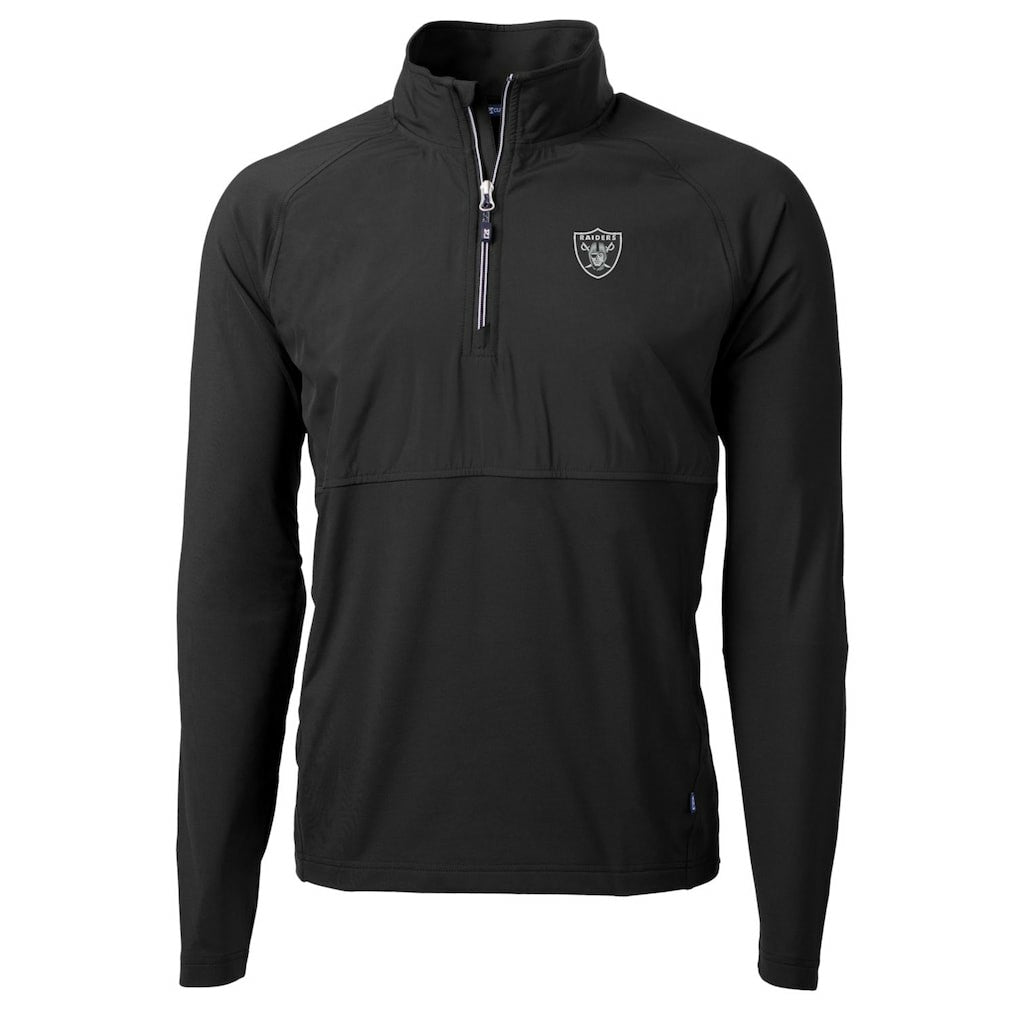 Las Vegas Raiders Cutter & Buck Adapt Eco Knit Hybrid Recycled Quarter-Zip Raglan Jacket Black