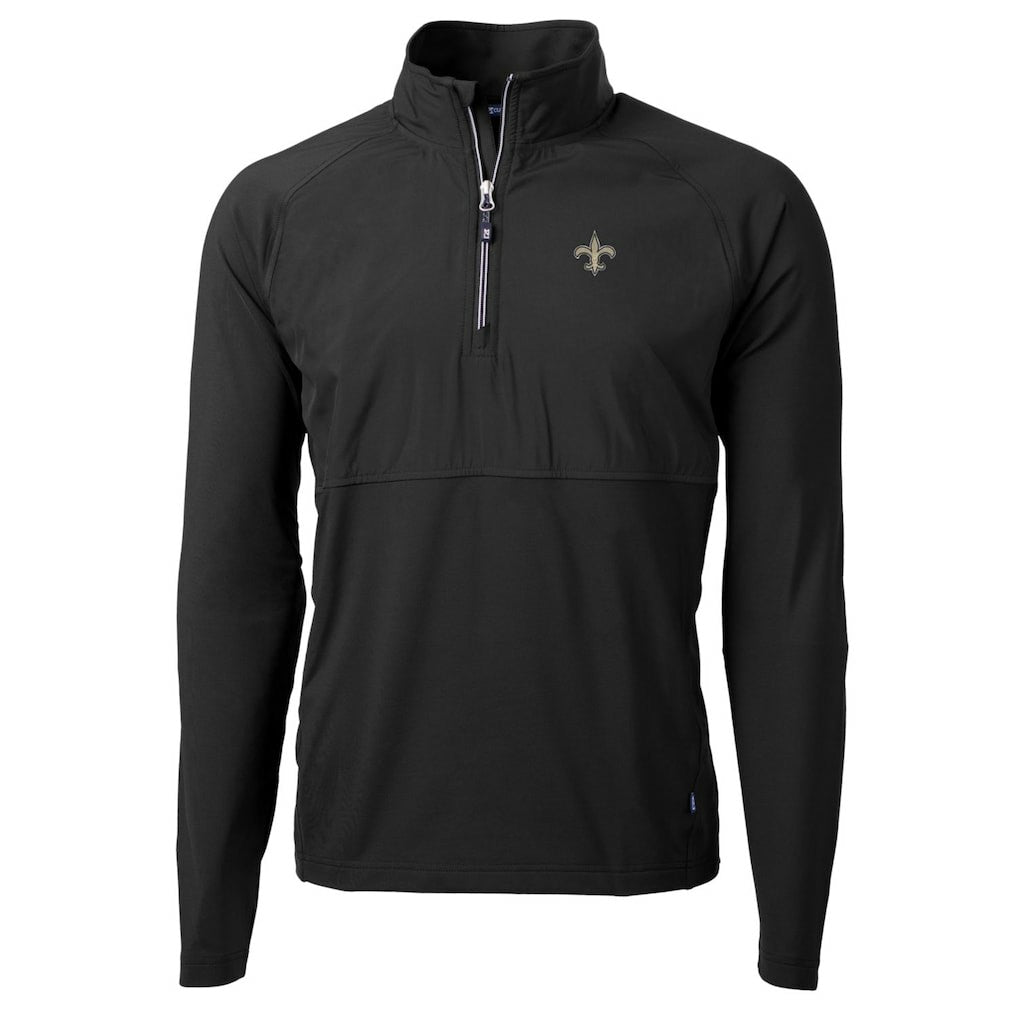 New Orleans Saints Cutter & Buck Adapt Eco Knit Hybrid Recycled Quarter-Zip Raglan Jacket Black