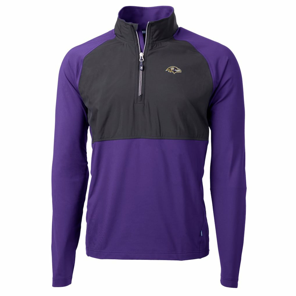 Baltimore Ravens Cutter & Buck Adapt Eco Knit Hybrid Recycled Quarter-Zip Raglan Jacket Black/Purple