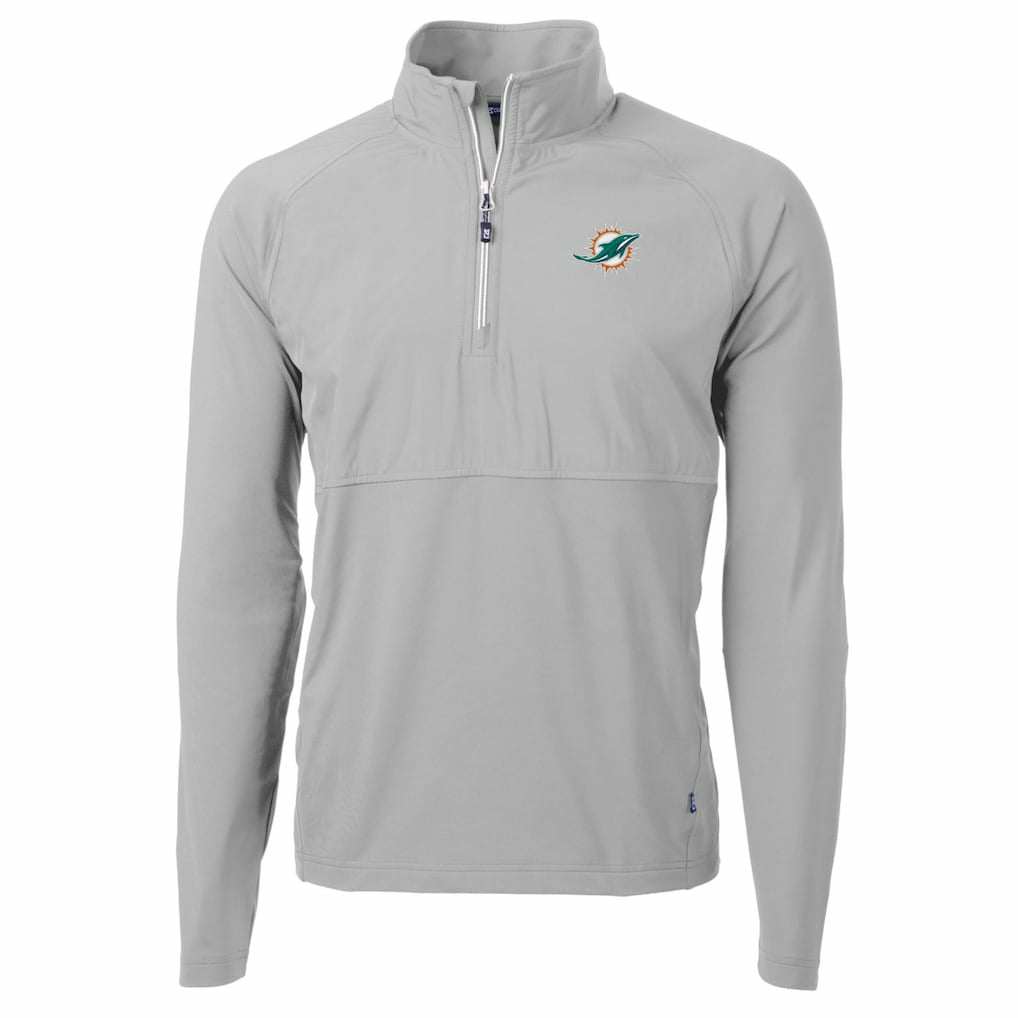 Miami Dolphins Cutter & Buck Adapt Eco Knit Hybrid Recycled Quarter-Zip Raglan Jacket Gray