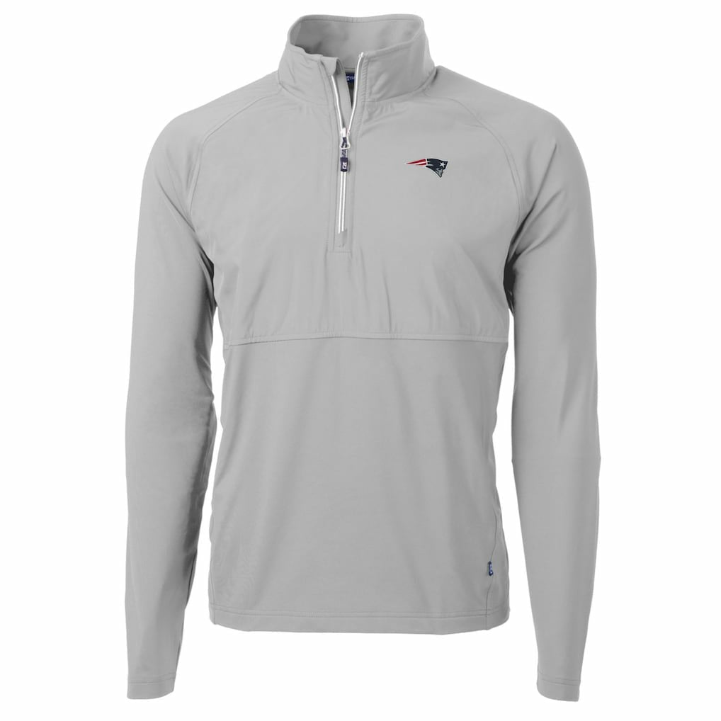 New England Patriots Cutter & Buck Adapt Eco Knit Hybrid Recycled Quarter-Zip Raglan Jacket Gray