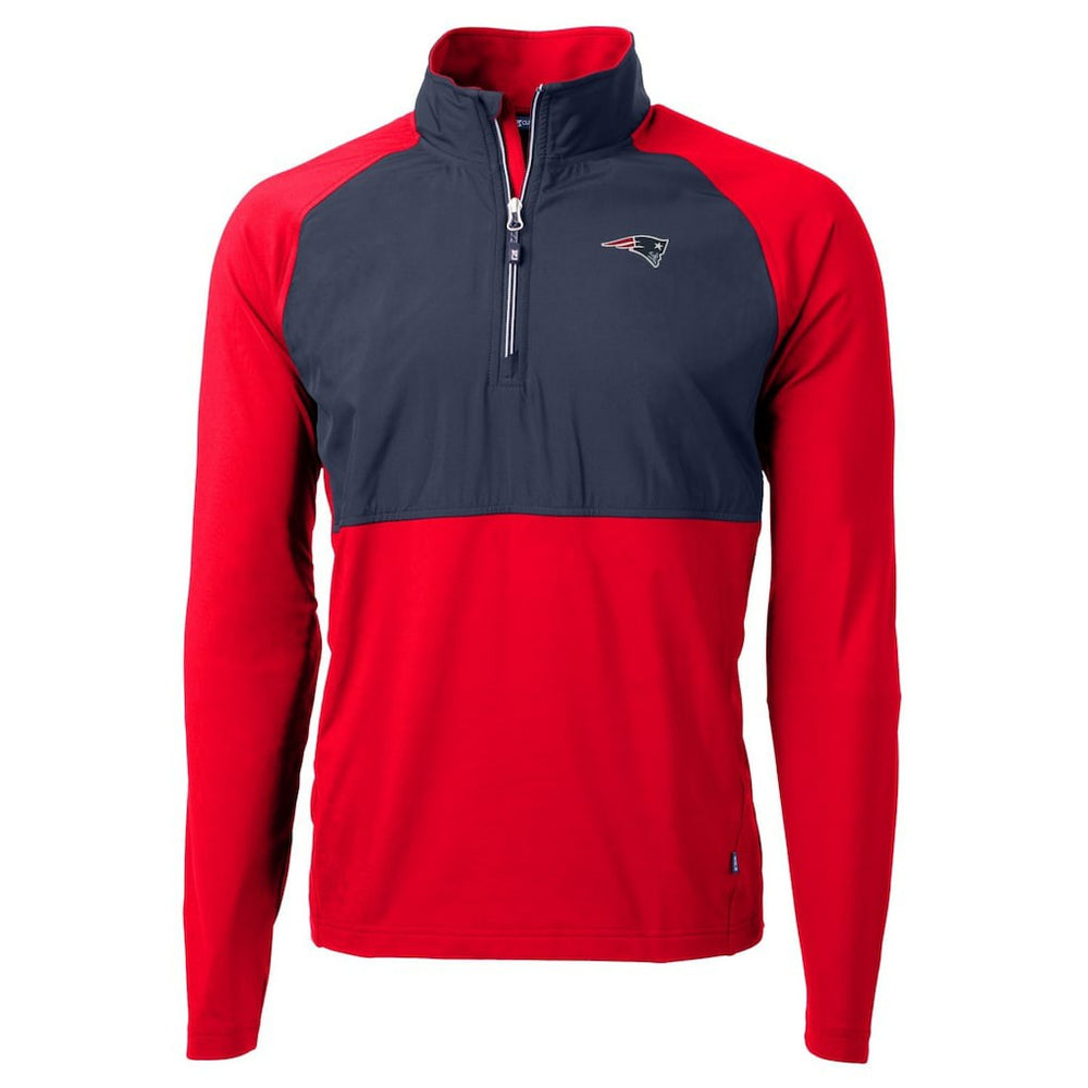New England Patriots Cutter & Buck Adapt Eco Knit Hybrid Recycled Quarter-Zip Raglan Jacket Navy/Red