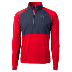 New England Patriots Cutter & Buck Adapt Eco Knit Hybrid Recycled Quarter-Zip Raglan Jacket Navy/Red