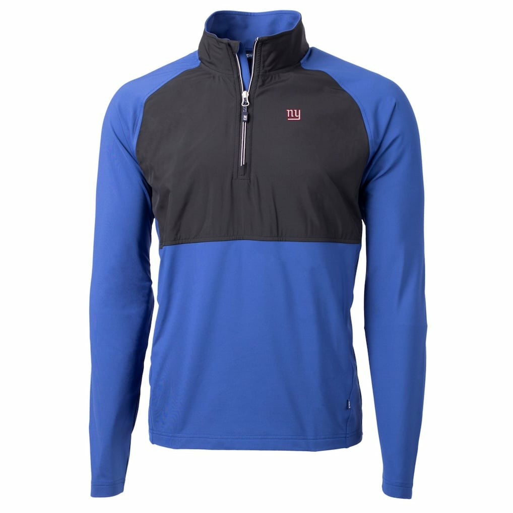 New York Giants Cutter & Buck Adapt Eco Knit Hybrid Recycled Quarter-Zip Raglan Jacket Black/Royal