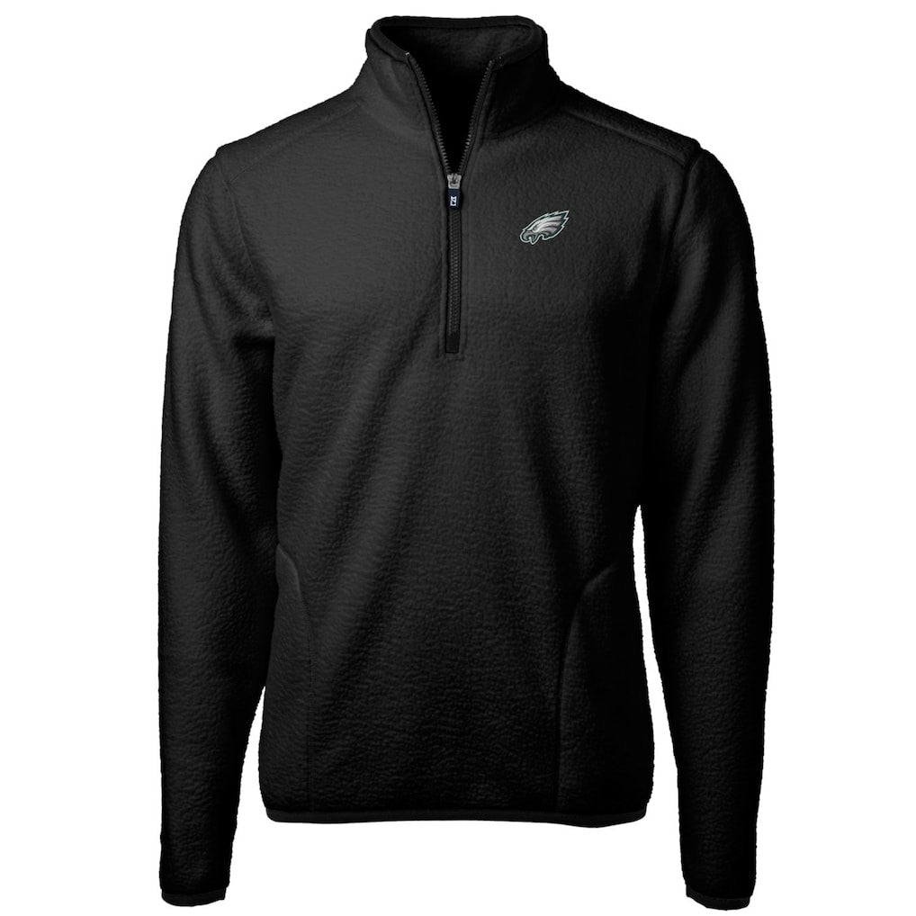 Philadelphia Eagles Cutter & Buck Big & Tall Cascade Eco Sherpa Fleece Quarter-Zip Pullover Jacket Black