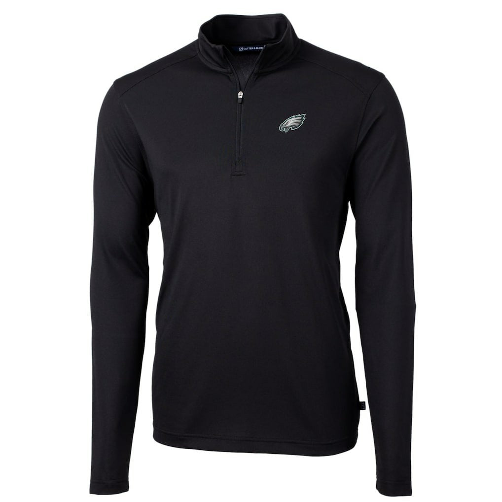 Philadelphia Eagles Cutter & Buck Big & Tall Virtue Eco Pique Quarter-Zip Pullover Jacket Black