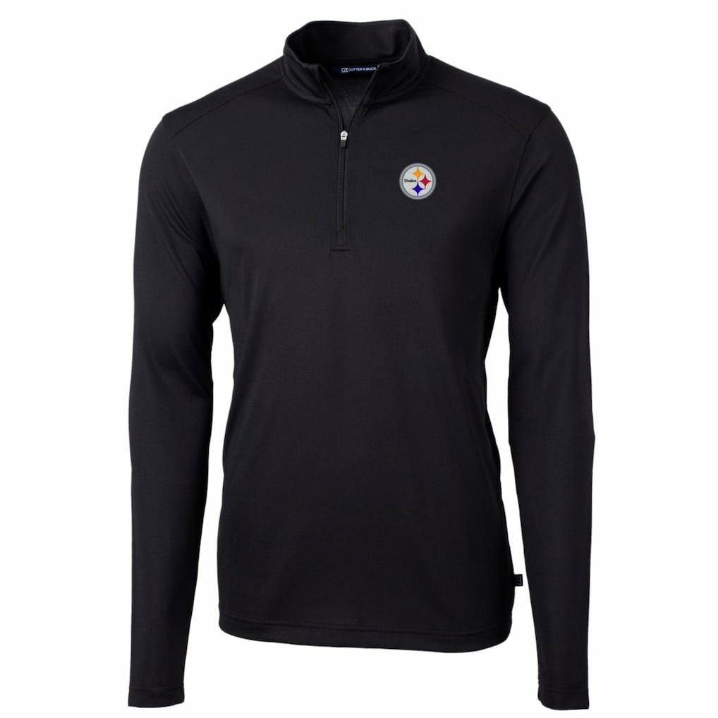 Pittsburgh Steelers Cutter & Buck Big & Tall Virtue Eco Pique Quarter-Zip Pullover Jacket Black