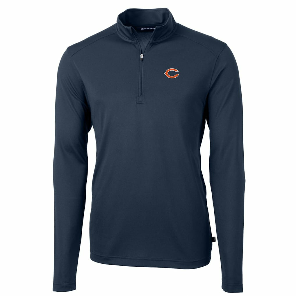 Chicago Bears Cutter & Buck Big & Tall Virtue Eco Pique Quarter-Zip Pullover Jacket Navy