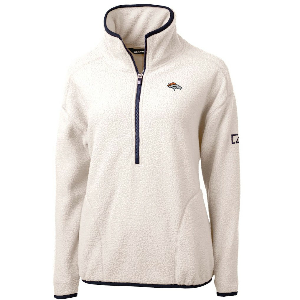 Denver Broncos Cutter & Buck Women's Cascade Eco Sherpa Fleece Half-Zip Pullover Jacket White/Navy