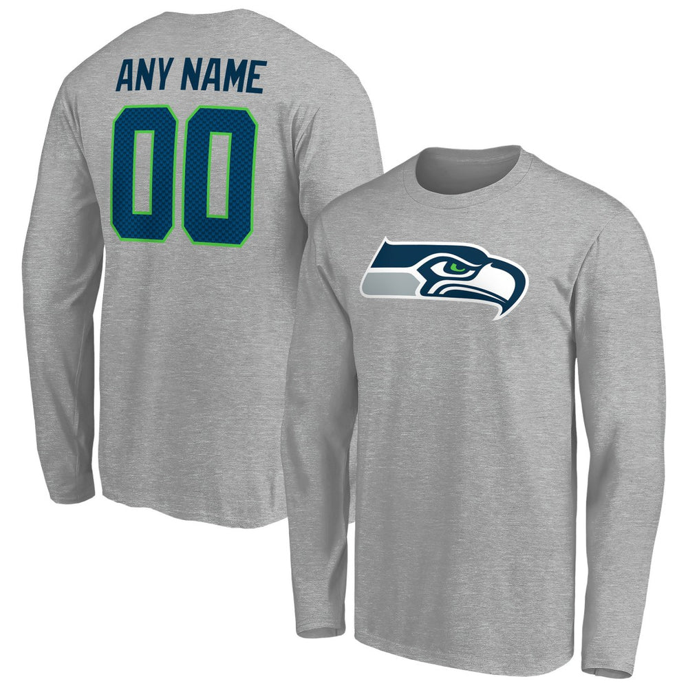 Seattle Seahawks Team Authentic Custom Long Sleeve T-Shirt Gray