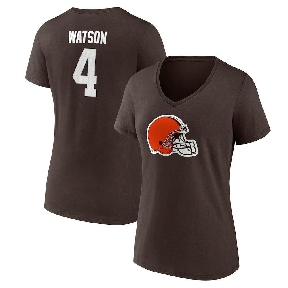 Fanatics Deshaun Watson Cleveland Browns Women's Player Icon Name & Number V-Neck T-Shirt Brown