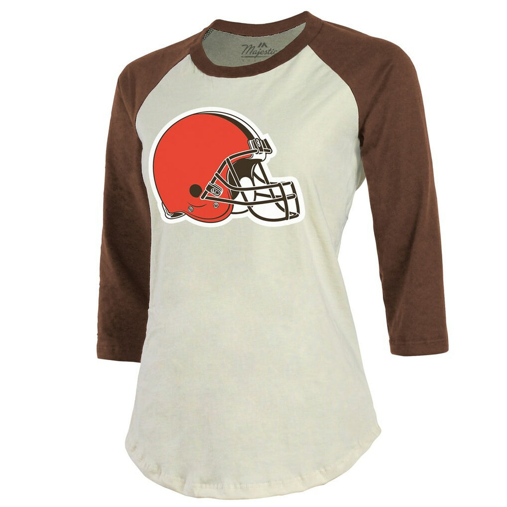 Deshaun Watson Cleveland Browns Majestic Threads Women's Player Name & Number Tri-Blend Three-Quarter Sleeve T-Shirt Cream
