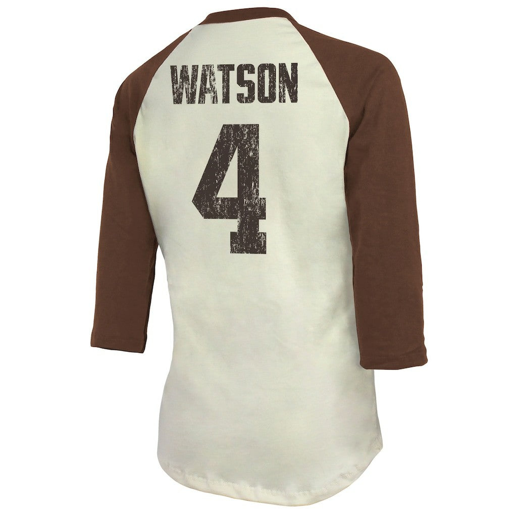 Deshaun Watson Cleveland Browns Majestic Threads Women's Player Name & Number Tri-Blend Three-Quarter Sleeve T-Shirt Cream