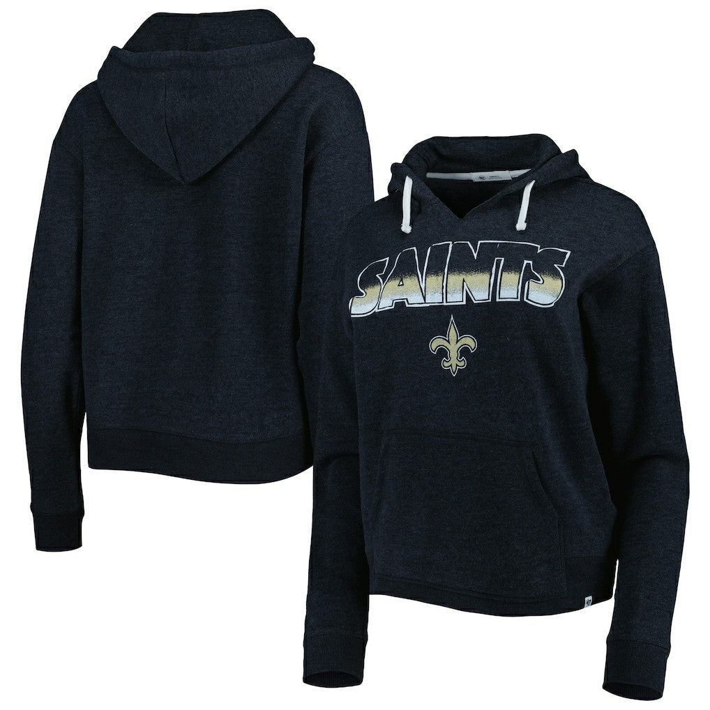 47 brand New Orleans Saints '47 Women's Color Rise Kennedy Notch Neck Pullover Hoodie Black