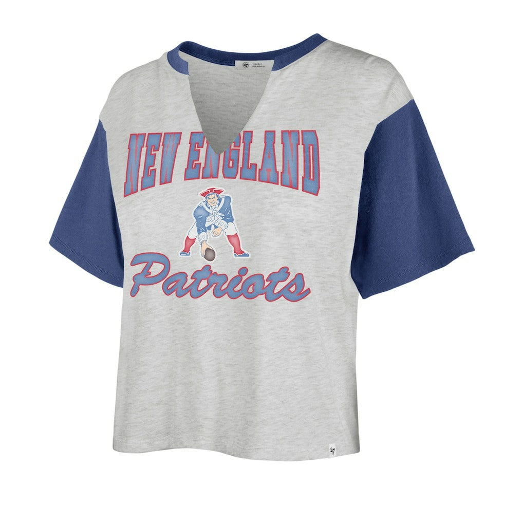 47 brand New England Patriots '47 Women's Sandy Daze Dolly V-Neck Cropped T-Shirt Heather Gray/Royal