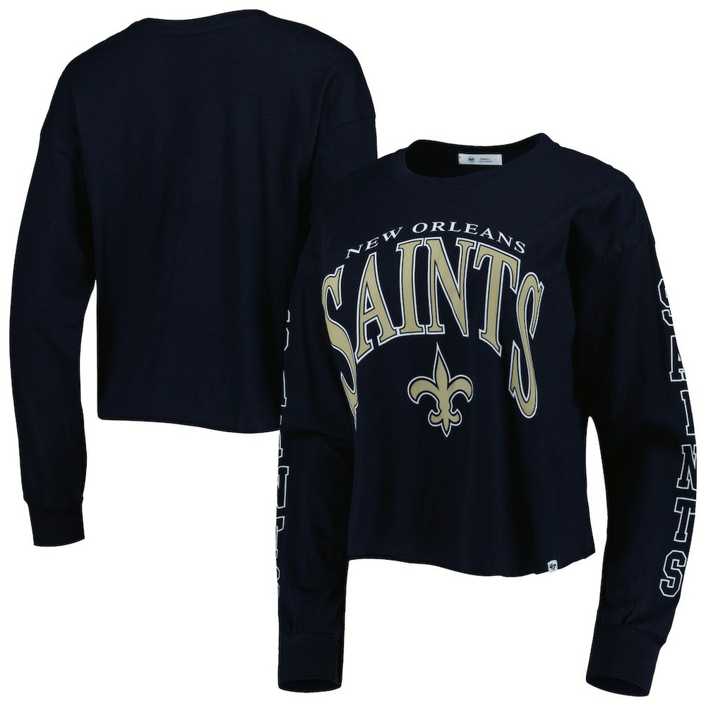 47 brand New Orleans Saints '47 Women's Skyler Parkway Cropped Long Sleeve T-Shirt Black