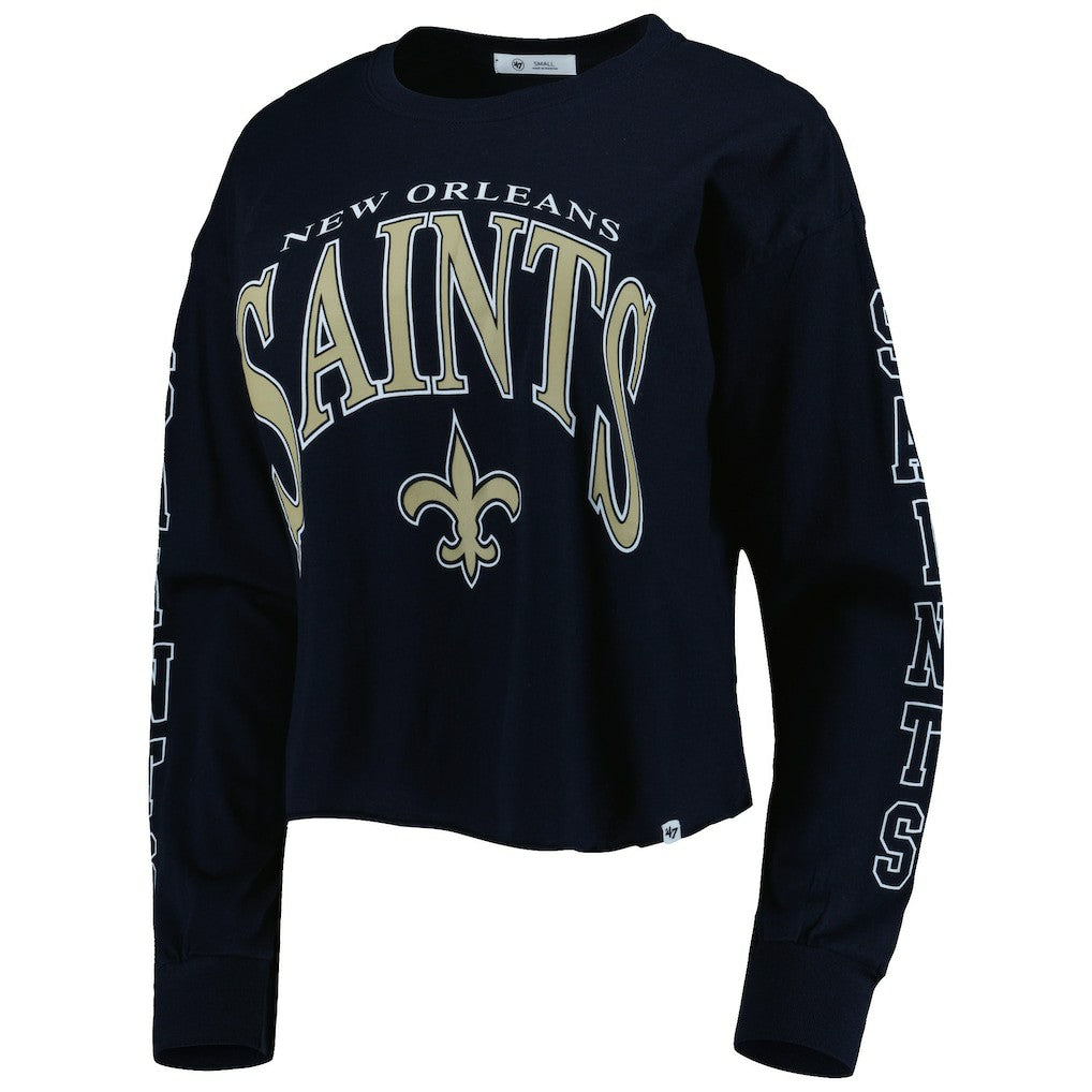 47 brand New Orleans Saints '47 Women's Skyler Parkway Cropped Long Sleeve T-Shirt Black