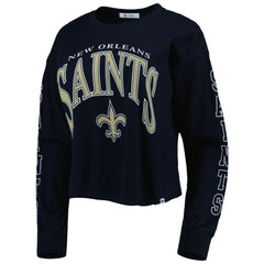 47 brand New Orleans Saints '47 Women's Skyler Parkway Cropped Long Sleeve T-Shirt Black