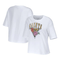 New Orleans Saints WEAR by Erin Andrews Women's Boxy Floral Cropped T-Shirt White