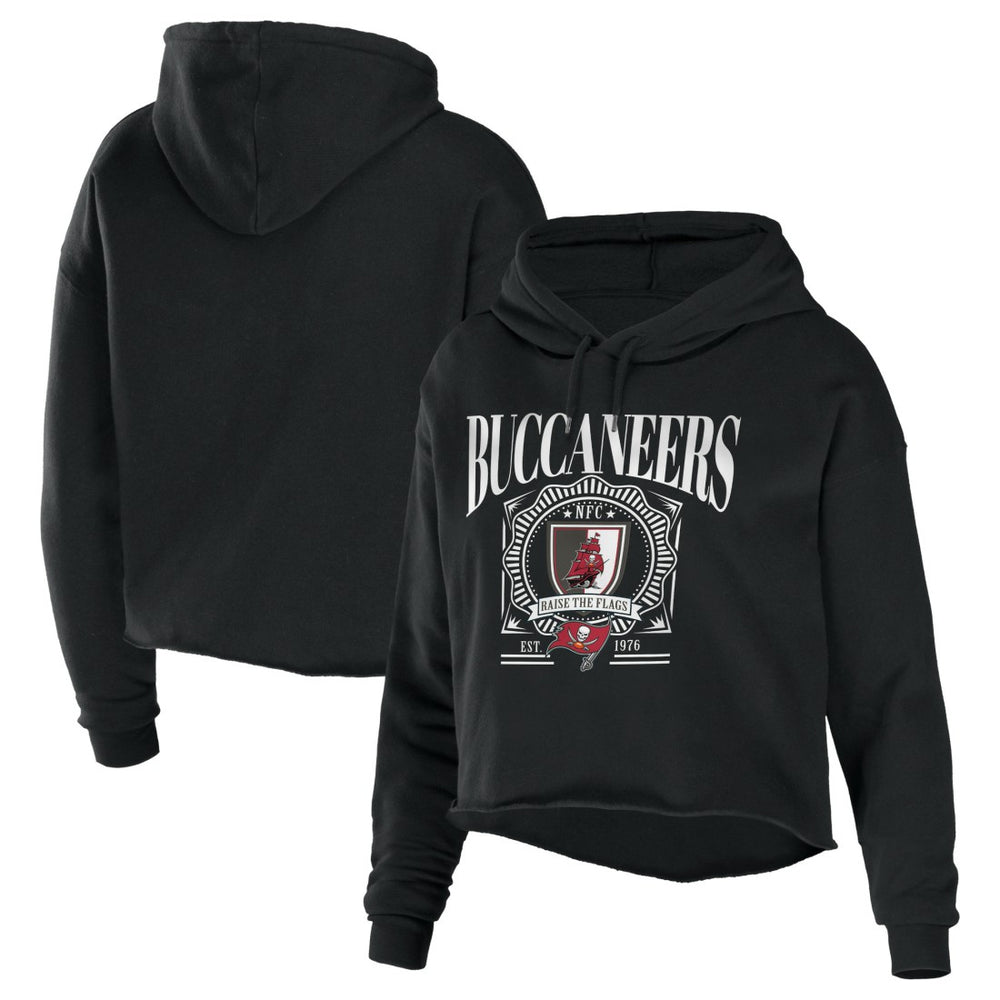 Tampa Bay Buccaneers WEAR by Erin Andrews Women's Cropped Sponge Fleece Pullover Hoodie Black