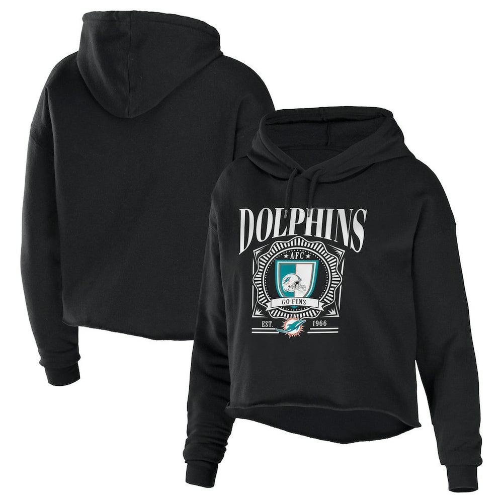 Miami Dolphins WEAR by Erin Andrews Women's Cropped Sponge Fleece Pullover Hoodie Black