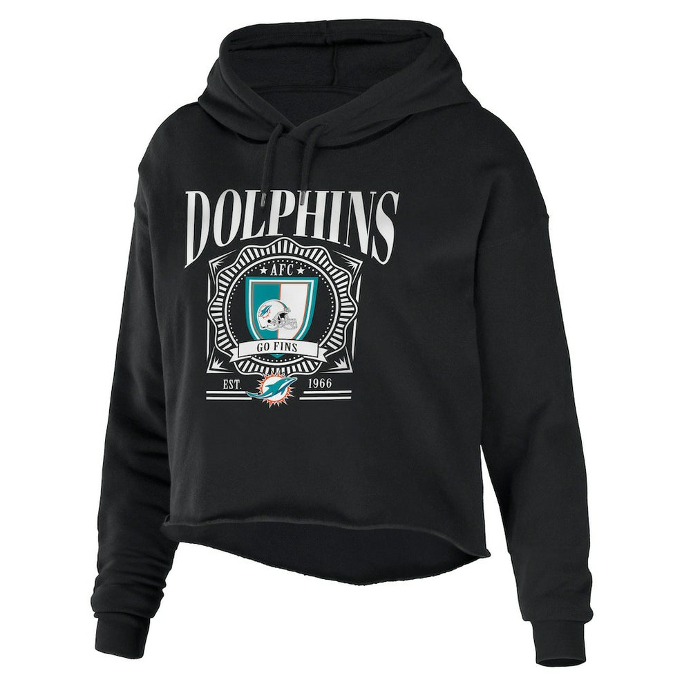 Miami Dolphins WEAR by Erin Andrews Women's Cropped Sponge Fleece Pullover Hoodie Black