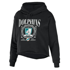 Miami Dolphins WEAR by Erin Andrews Women's Cropped Sponge Fleece Pullover Hoodie Black