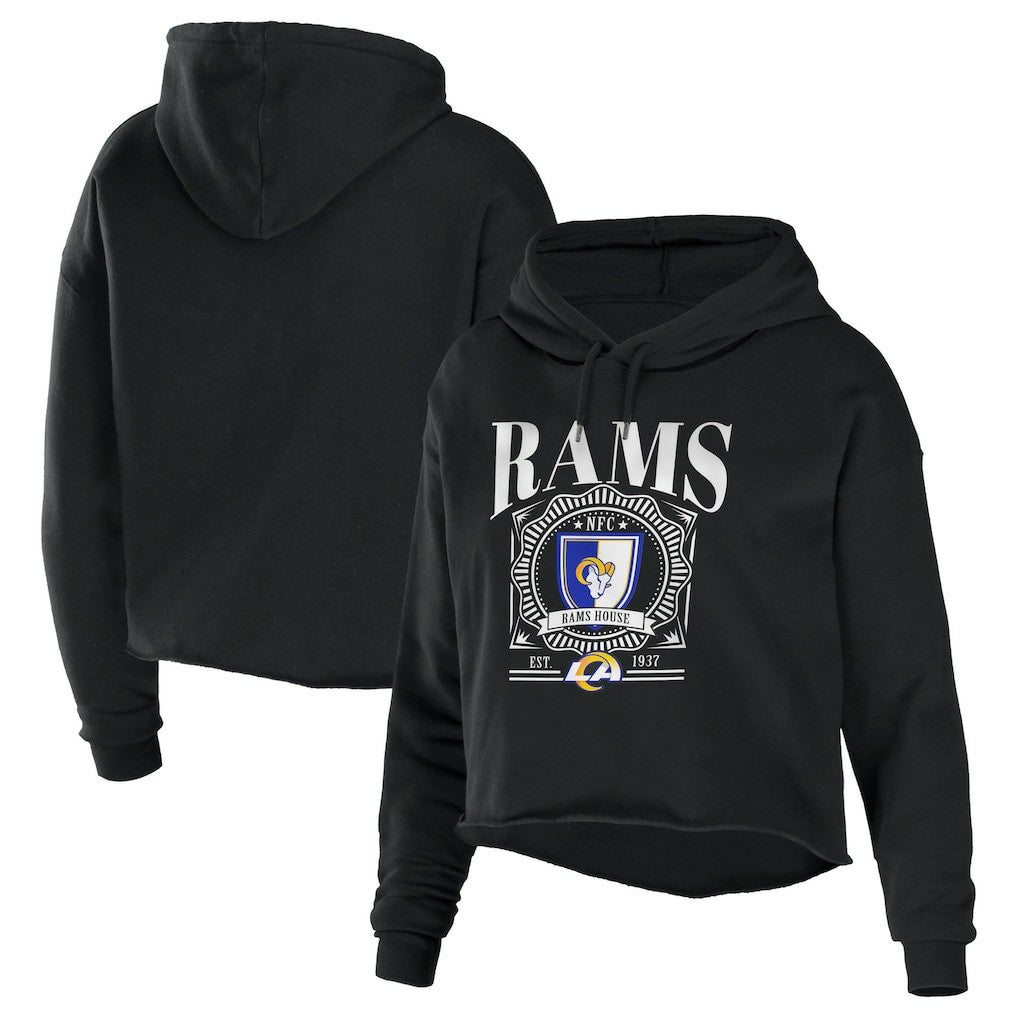 Los Angeles Rams WEAR by Erin Andrews Women's Cropped Sponge Fleece Pullover Hoodie Black