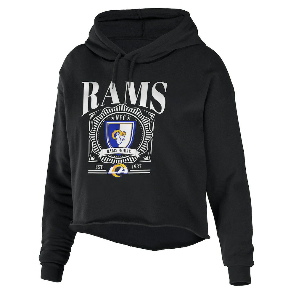 Los Angeles Rams WEAR by Erin Andrews Women's Cropped Sponge Fleece Pullover Hoodie Black