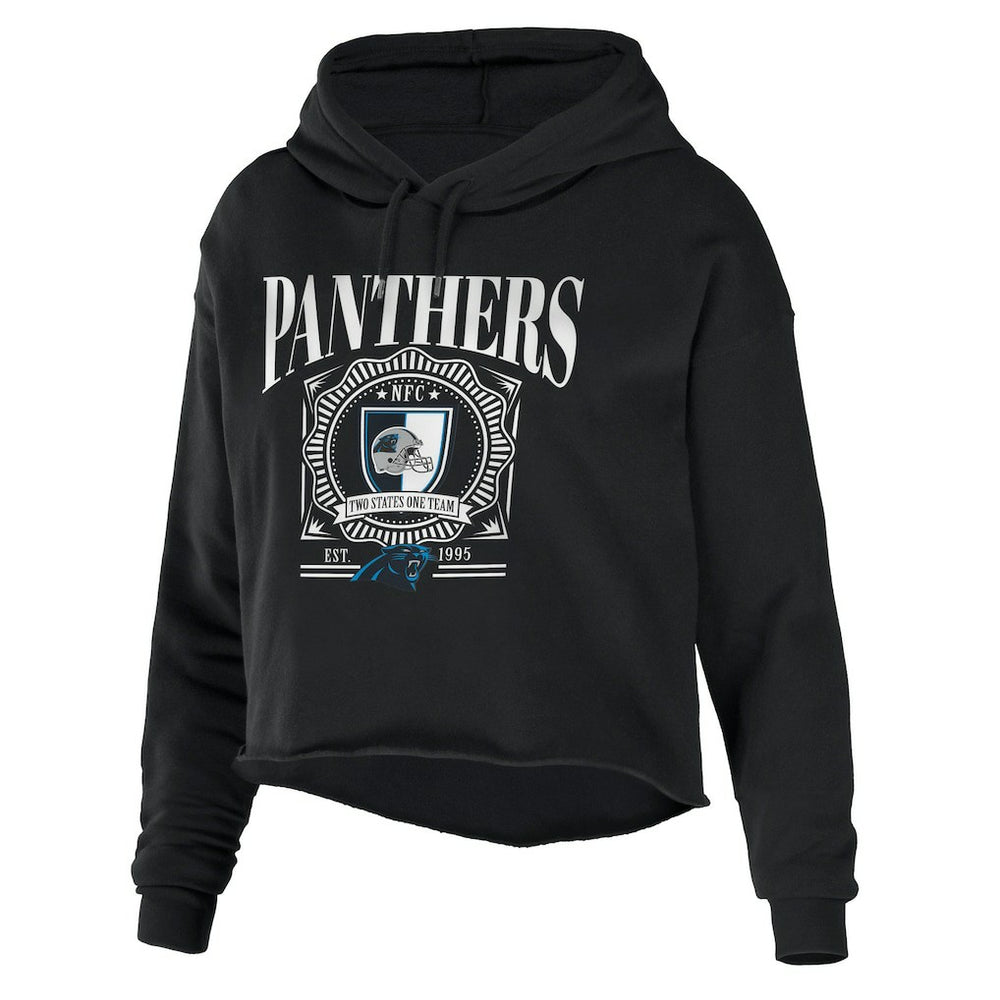Carolina Panthers WEAR by Erin Andrews Women's Cropped Sponge Fleece Pullover Hoodie Black