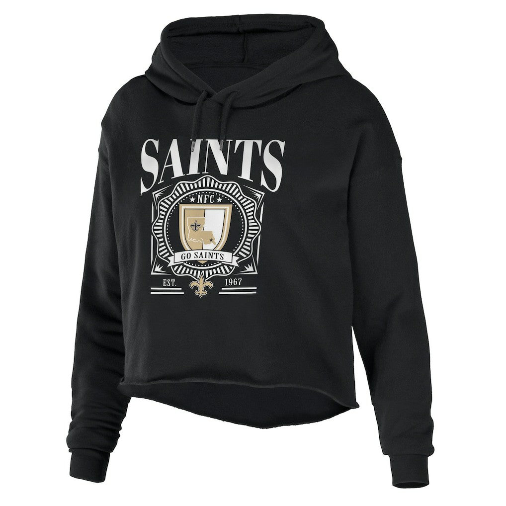 New Orleans Saints WEAR by Erin Andrews Women's Cropped Sponge Fleece Pullover Hoodie Black