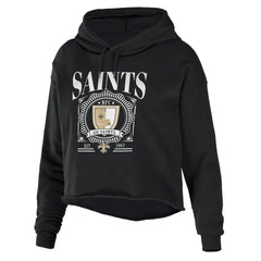 New Orleans Saints WEAR by Erin Andrews Women's Cropped Sponge Fleece Pullover Hoodie Black